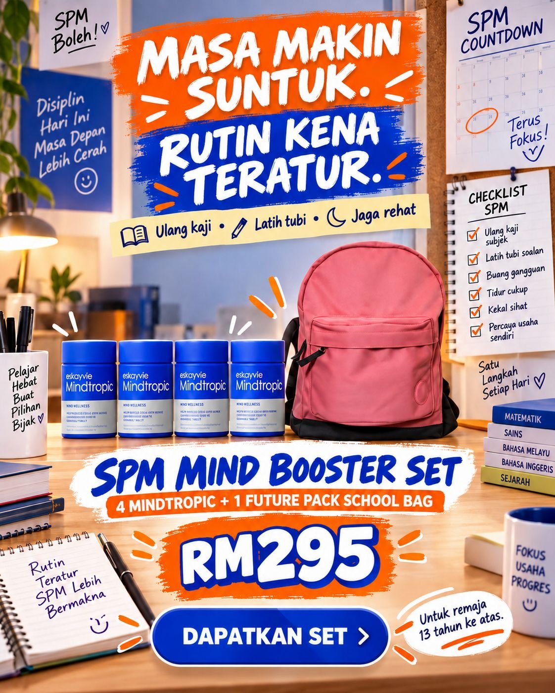 SPM Mind Booster Set RM295: 4 Mindtropic dan 1 Future Pack School Bag